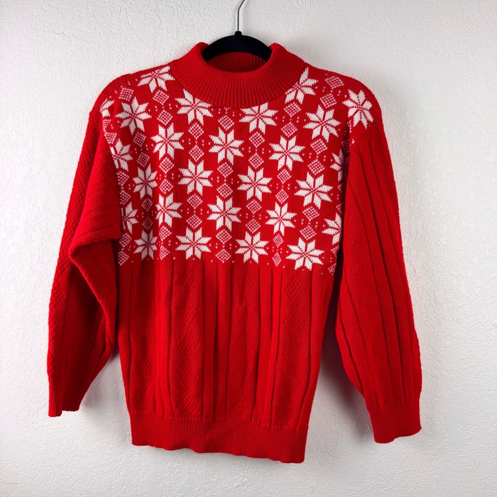 American Pride Vintage Red Cable Knit Cardigan Sweater Made in USA Womens Small